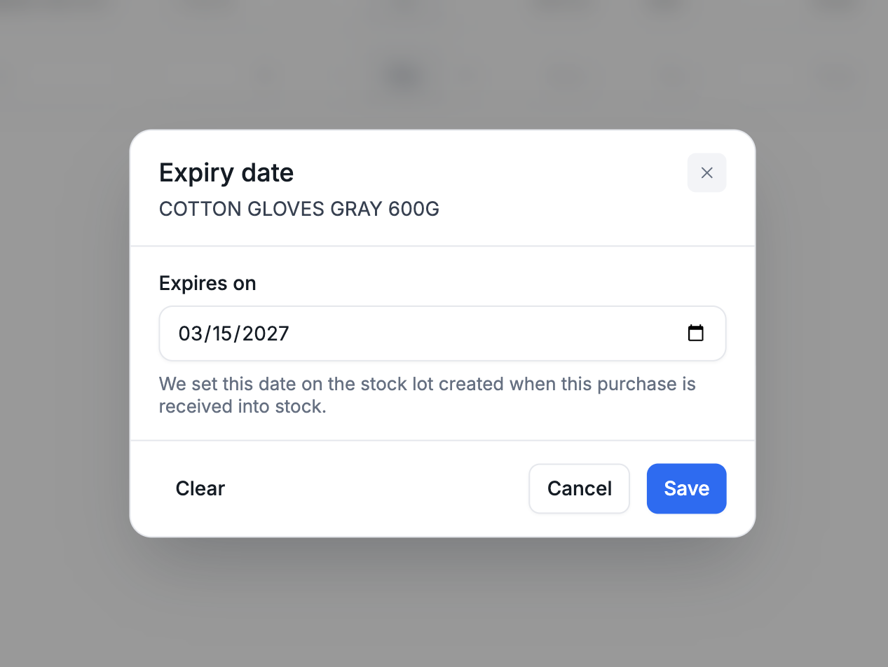 Setting an expiry date for a purchase line